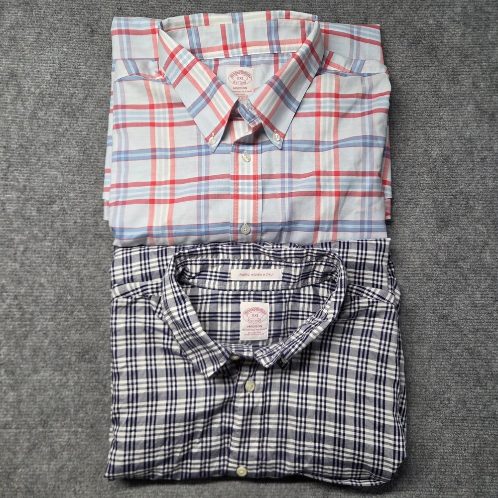 Lot of 2 Brooks Brothers Madison Fit Plaid Button Down Shirts XXL Blue Red Navy